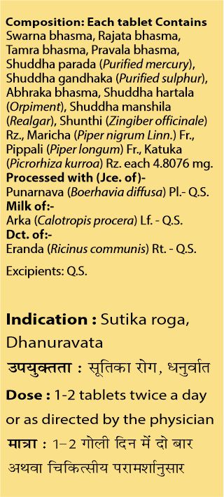 Sutikabharana Rasa Ayurvedic Gold Tablet Useful For Puerperal Diseases